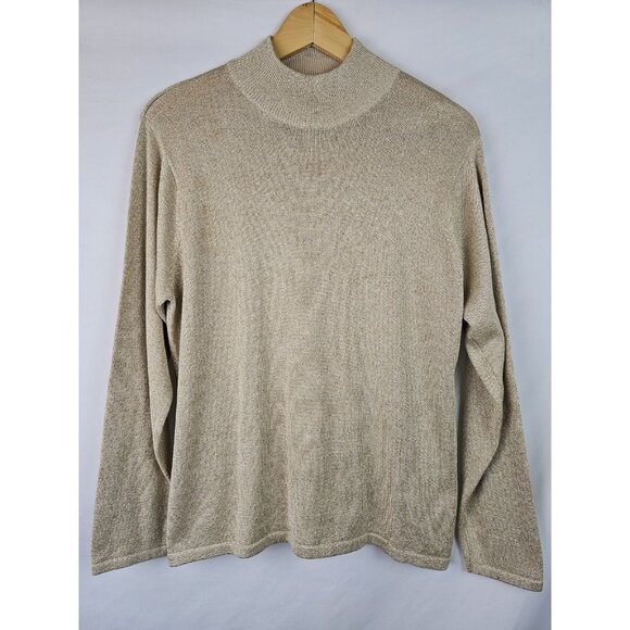 Talbots Petites Women's Top Medium Gold Glitter Mock Neck Vintage Silk Shirt - Picture 1 of 9